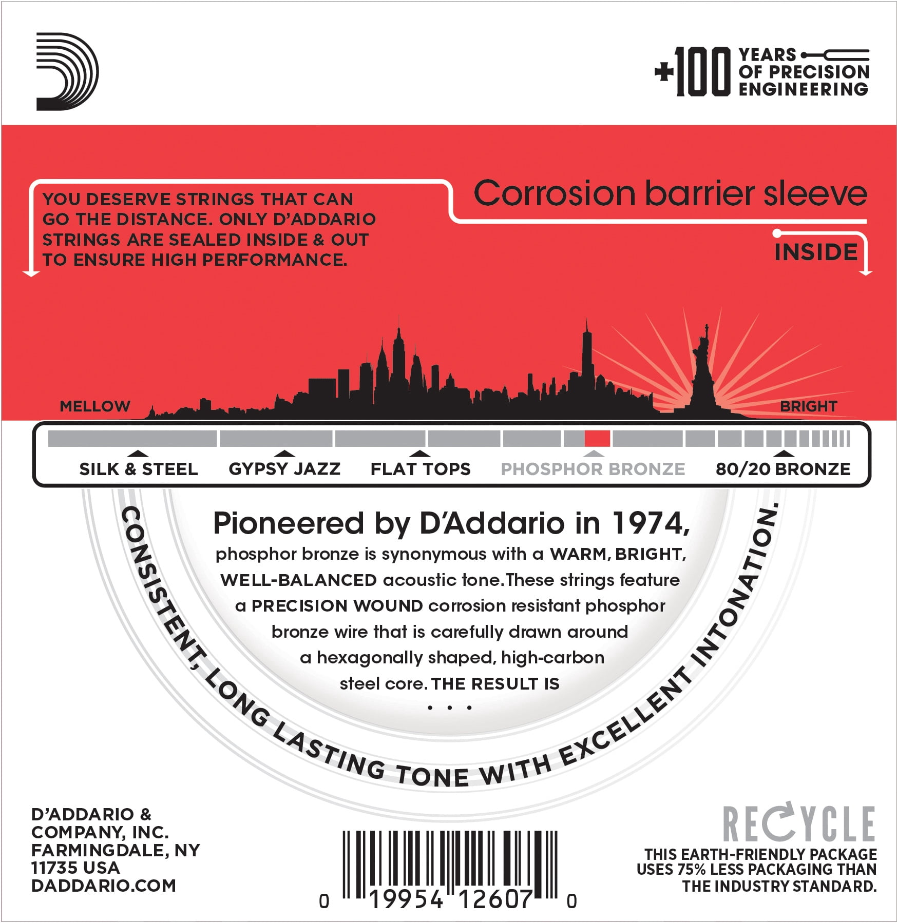 D'Addario EJ17-3D Phosphor Bronze Acoustic Guitar Strings, Medium, 13-56, 3 Sets