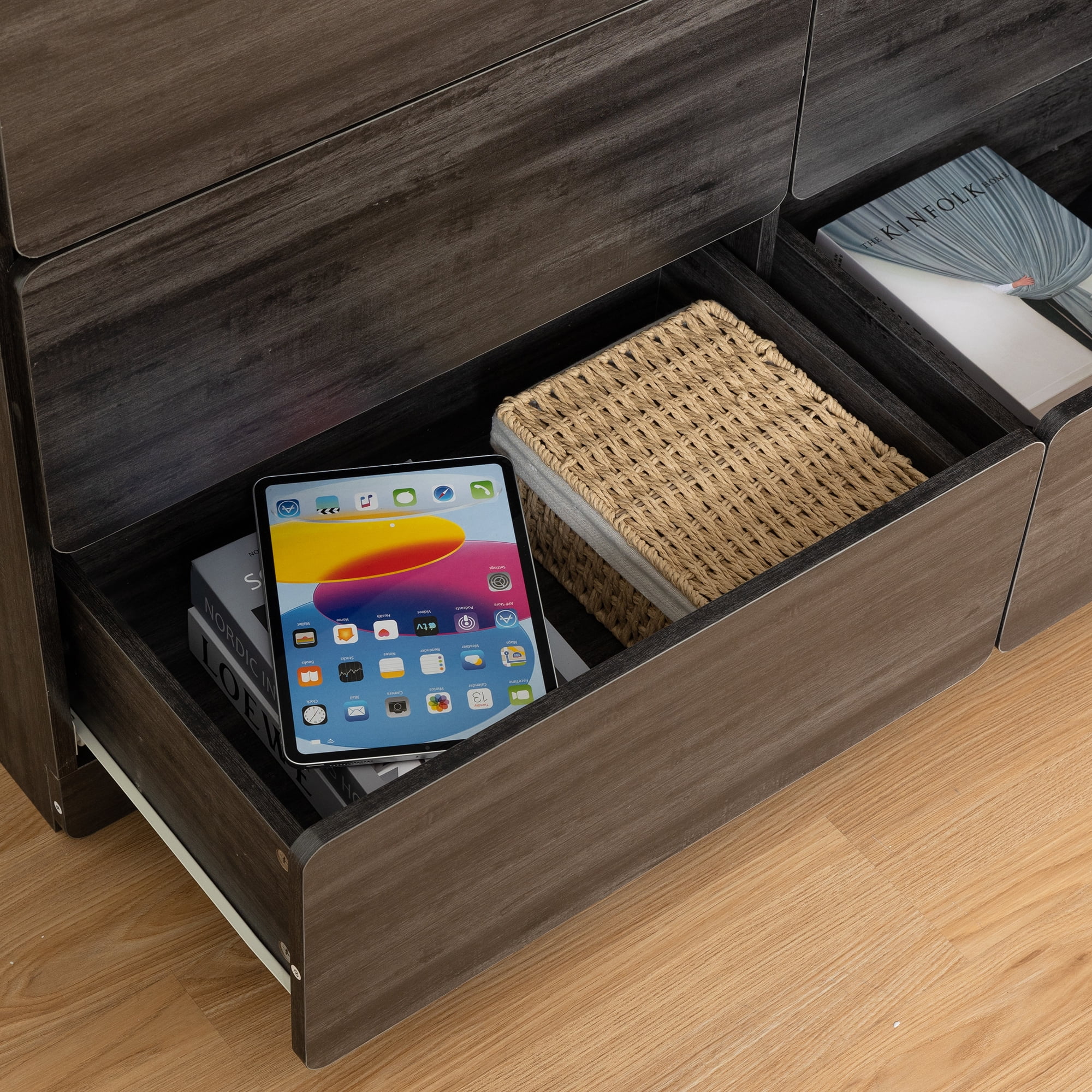 Demi Bonn 6 Drawer Double Dresser, Modern 6 Chest of Drawers with Deep Drawers, Wide Storage Organizer Cabinet for Living Room, Dark Gray