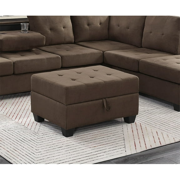 Dtwnek Modern Fabric Upholstery Storage Ottoman with Solid Wood Legs, Chocolate