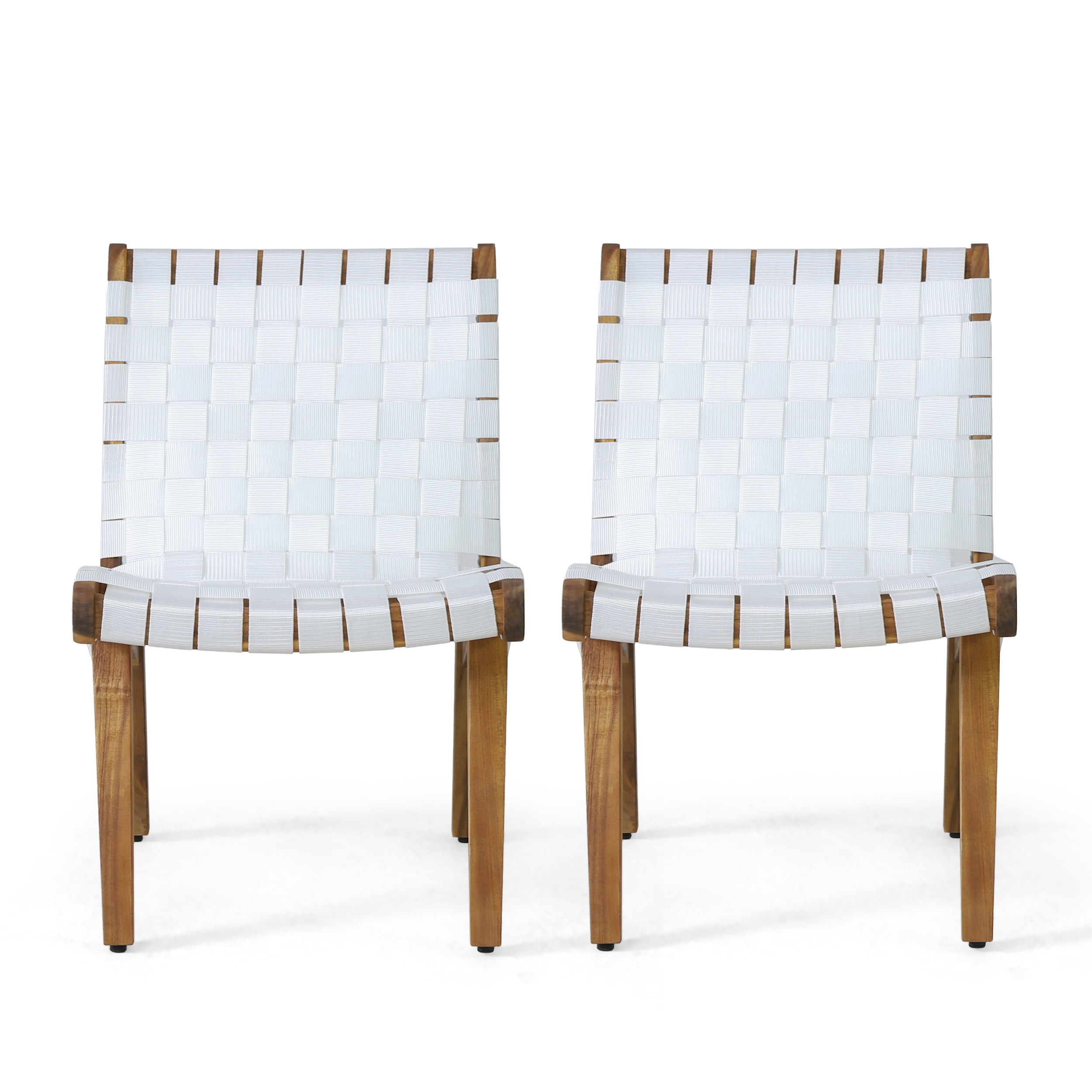 Outdoor Leisure Lounge Single Chair, Acacia Wood and Rope Combined Design for Patio Garden, White