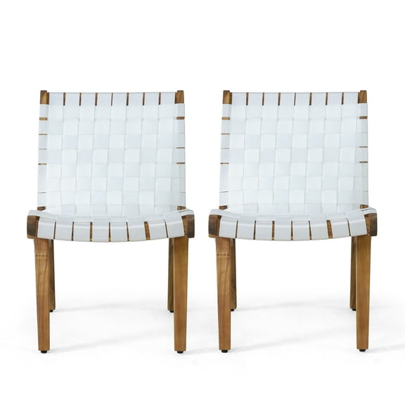 Morganton Rope Weave Outdoor Lounge Chair, Set of 2, White and Teak