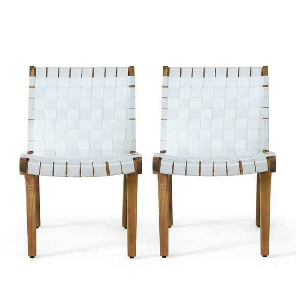 Charlotter Outdoor Rope Weave Lounge Chair (Set of 2), White and Teak