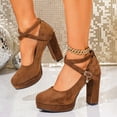 thumbnail image 6 of Win s Way Women's Suede Crossover Strap 8cm Heel High Heels Oktoberfest Casual Market Shoes, 6 of 9