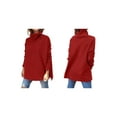 thumbnail image 3 of Women'S Turtle-Neck Oversized Sweaters Long Batwing Sleeve Spilt Hem Tunic Pullover Knit Tops Wine Red XXL, 3 of 7