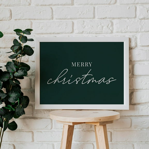 ValCoPo Merry Christmas Wall Art | Dark Green Holiday Decor | Modern Christmas Sign | Festive Home Print | Minimalist Yuletide Decor | Seasonal Gift