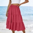 thumbnail image 2 of Women's Plaid Gingham Midi Skirts A-Line Elastic High Waisted Tiered Flowy Skirts Soft Ruffled Vacation Skirt, 2 of 8