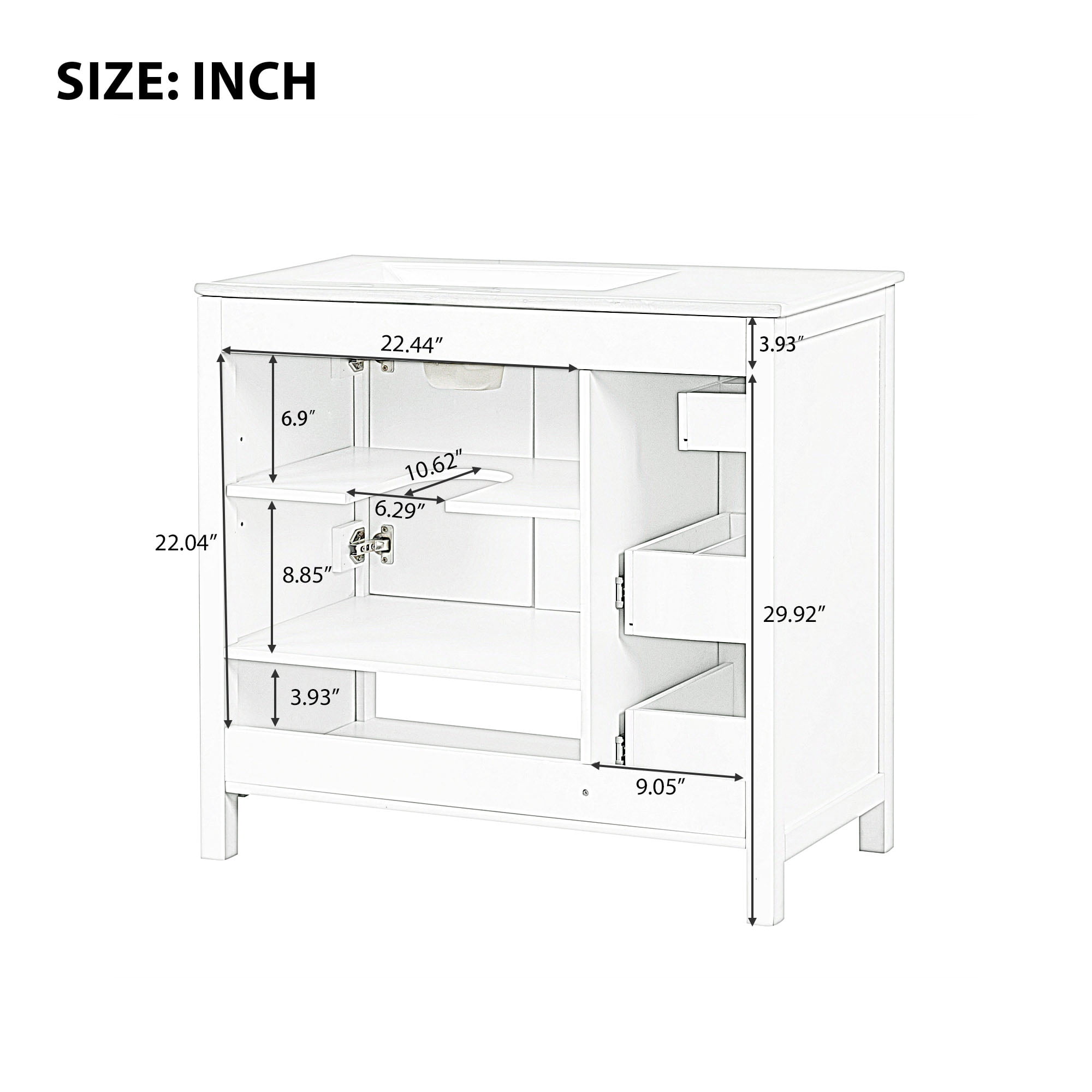 Harper & Bright Designs 36" Bathroom Vanity with Sink Top, Modern Single Sink Bathroom Vanity with Doors, Drawers and Open shelf, Freestanding Bathroom Storage Cabinet with Ceramic Basin, White