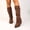 Brown, variant on Women Slouch Mid Calf Boots, Tassel Braided Strap Block Heel Boots, Faux Suede Pull‑On Western Boots for Fall Winter