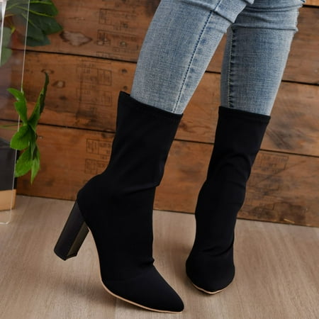 

VKEKIEO Tall Cowgirl Boots Round Toe High Heel Ankle Strap Sandals Ankle Strap Black Fall Boots