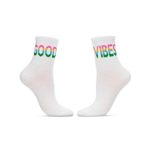 MeMoi Women's Multicolor "Good Vibes" Positivity Anklet Sock - Womens - Female, 9-11, White