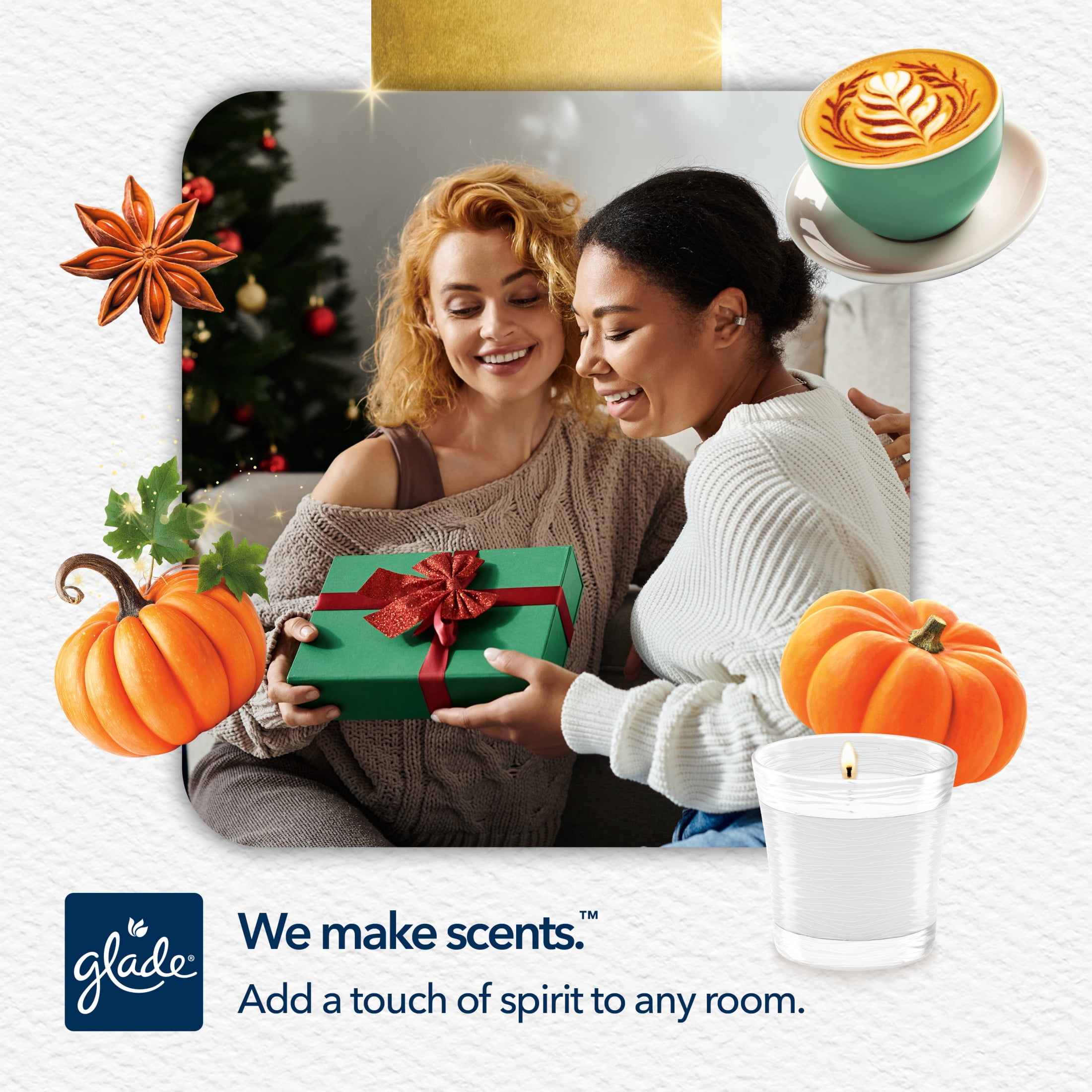 (3 pack) Glade® Candle Jar, Christmas Holiday Pumpkin & Ginger, 4.08oz., 2 Count