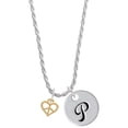 thumbnail image 1 of Delight Jewelry Goldtone Mini Heart Peace Sign Silvertone Script Initial Disc - P - Charm Necklace, 20"+3", 1 of 4