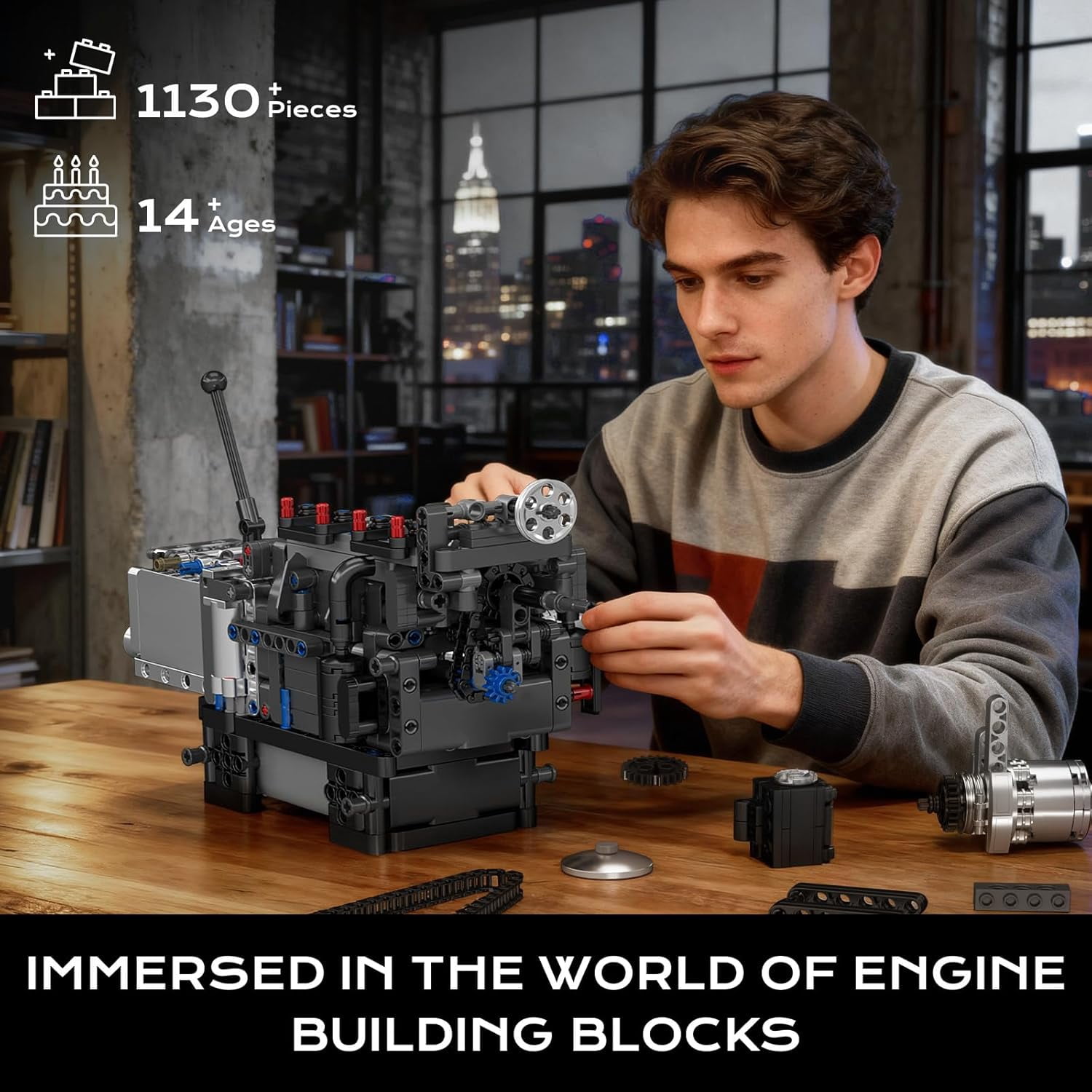 Rotary Engine Model Kit that Works, Car Engine Building Kit with Motor, STEM Mechanic Engineering Construction, Collection Model Gift for (1130 PCS)