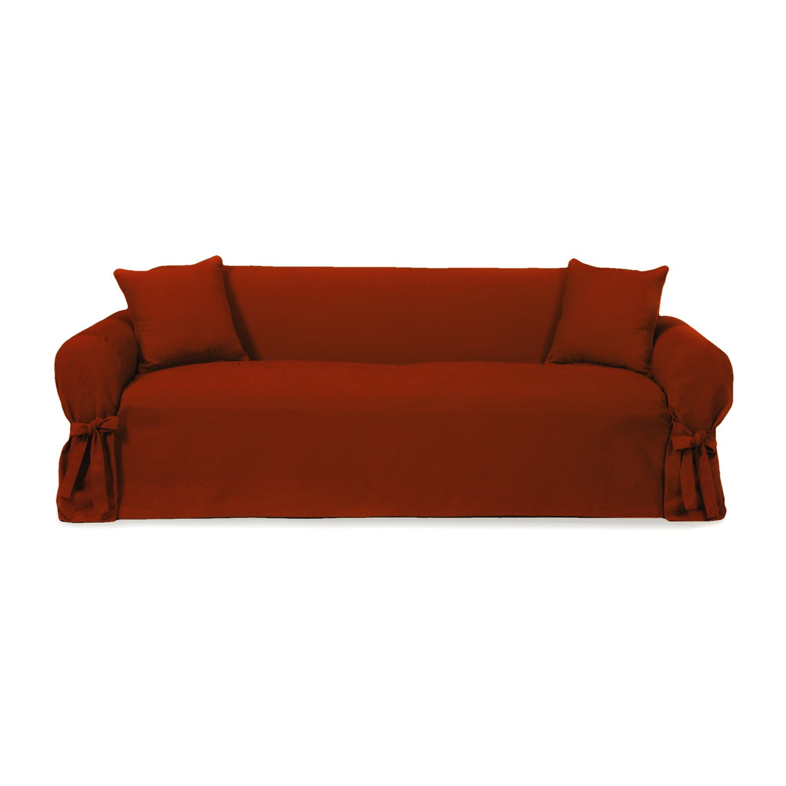 Classic Slip Covers 1Piece Cotton Loveseat Slipcover With Bowties