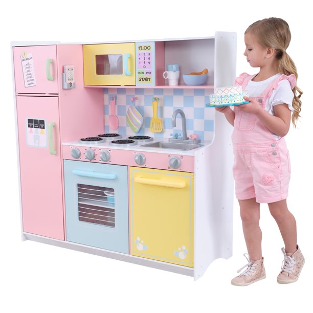 KidKraft Wooden Large Pastel Play Kitchen with Turning Knobs and Play