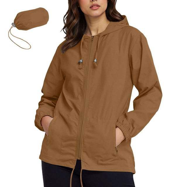 Pincandy Imperméable pour Femmes, Manteau de Pluie Léger, Trench à Capuche Coupe-Vent avec Poches pour l'Extérieur