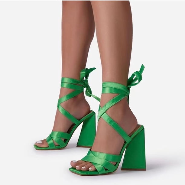 Zapatos de mujer Color sólido Tie-Dye Sandalias de vendaje de moda de tacón alto para mujer Wmkox8yii shjk5769