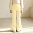 thumbnail image 2 of Xyant Girls Ribbed Knit Flare Leggings Elastic High Waist Bell Bottoms Bootcut Kids Stretchy Spring Fall Uniform Pants,Size 4-5 Years, 2 of 7