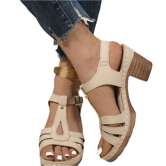 Willtoo Women's Summer Block Heel Sandals Fashion Open Toe Ankle Strap Chunky Heeled Dressy Shoes Comfort Slip-On Wedges