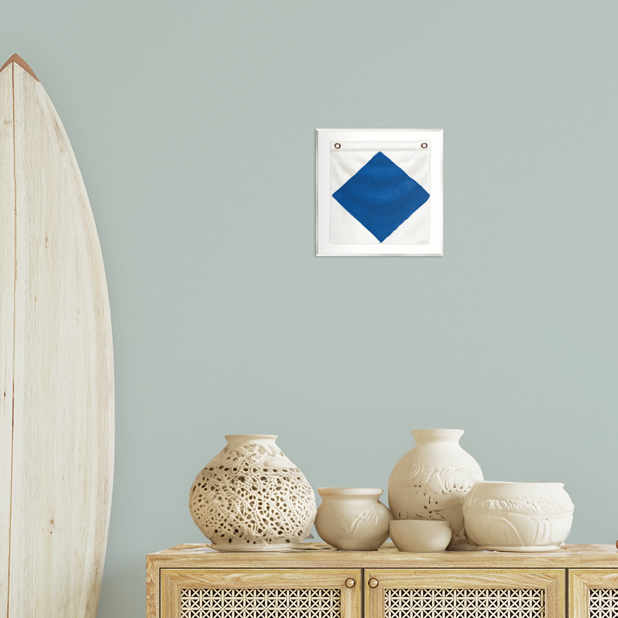 Stupell Industries Blue & White Nautical Flag Nautical & Beach Painting Unframed Art Print Wall Art, 12 x 12