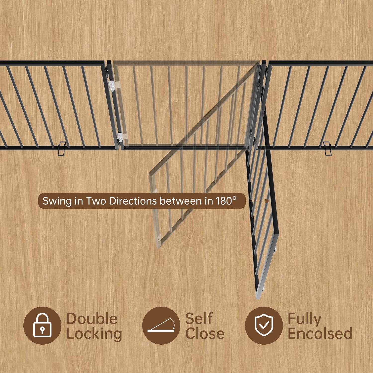 Dog Gate 190 Inch Extra-Wide Configurable Gate, Fireplace Safety Fence/Guard, Adjustable Freestanding Pet Gate, Metal Dog Playpen with Double Locking System, Includes Wall Mounts, 8 Panels