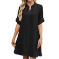 thumbnail image 2 of Vestido Camisero de Verano para Mujer, Informal, de Corta, con Botones y Cuello en V, Talla Grande Negro XXL, 2 of 6