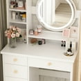 thumbnail image 6 of MONSLIPA Makeup Vanity Dressing Table w/Drawers and Shelves, Sturdy Vanity Set w/Lighted Mirror, White Dresser Desk & Cushioned Stool, 6 of 10