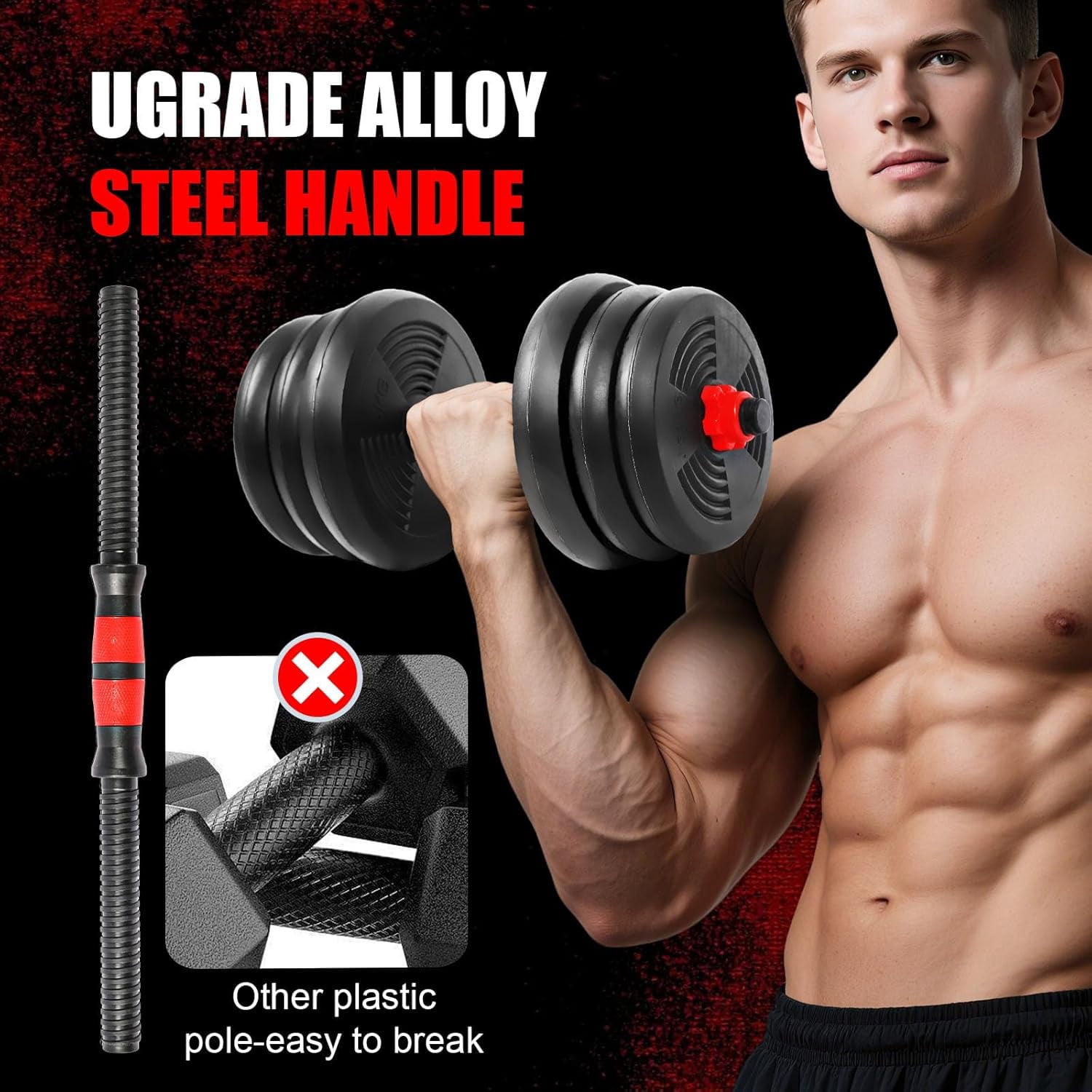 Adjustable Dumbbells Set, Upgrade 44LBS Free Weight Set with Connecting Rod, 3 in 1 Dumbbell Set Used as Dumbbells, Barbell, Push Up Stand, Fitness Exercise for Home Gym Suitble Men/Women