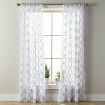 Better Home & Garden Quatrefoil Embroidery Indoor Polyester Sheer Rod Pocket Single Curtain, Grey, 50"x84"