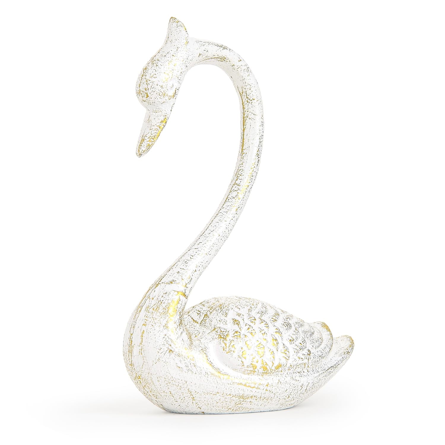 Sungmor Cast Iron Swan Garden Statue, White Elegant Swan Sculpture Outdoor Animal Figurine, Yard Patio Lawn Deck Ornament, Home Decoration Piece