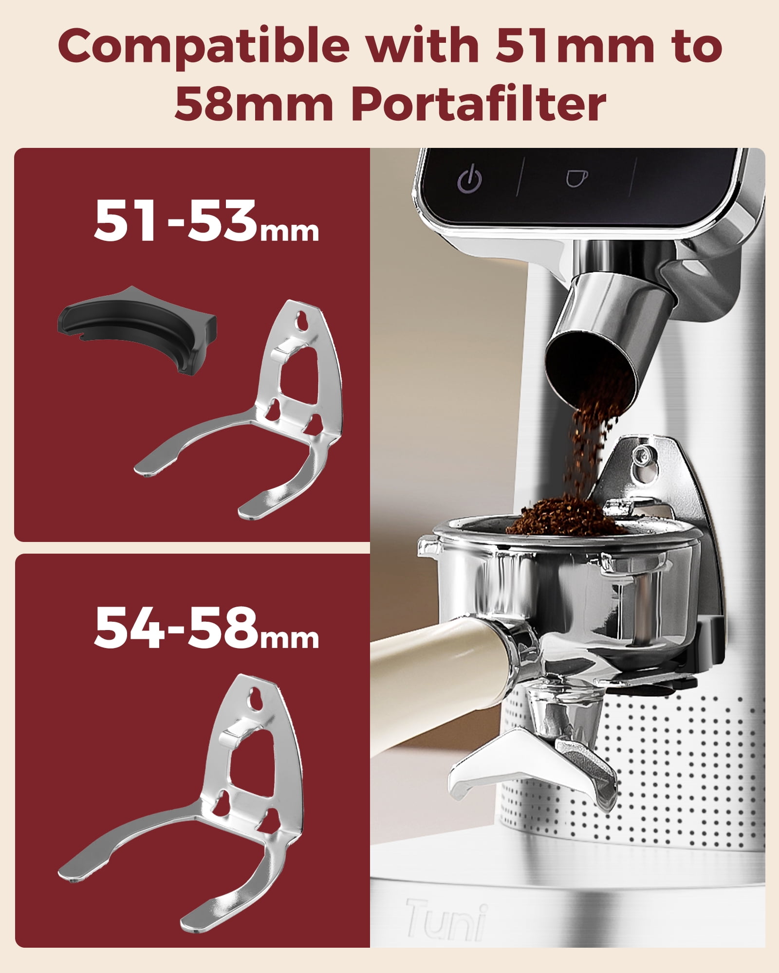 Tuni G2 Conical Burr Coffee Grinder, 70 Grind Settings Anti-static Burr Mill, Precision Electronic Timer and LED Touchscreen for Espresso/Drip/Cold Brew/French Press, Stainless Steel, Silver