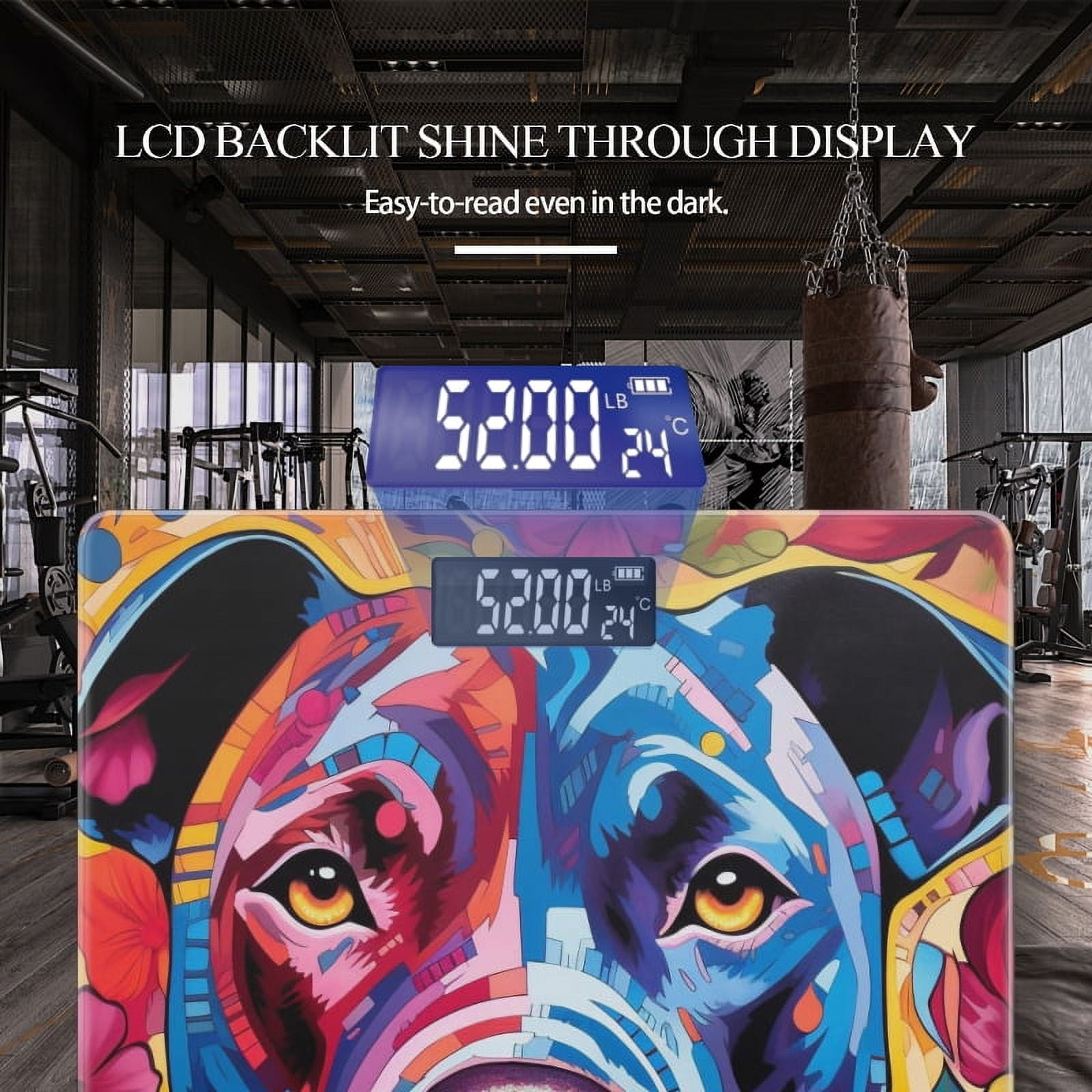 Bathroom Scale, Highly Accurate Digital Body Scale,Precisely Measures Weight up to 400 lbs-Colorful Pitbull Portrait In The Style Of Bold Colors And Patterns