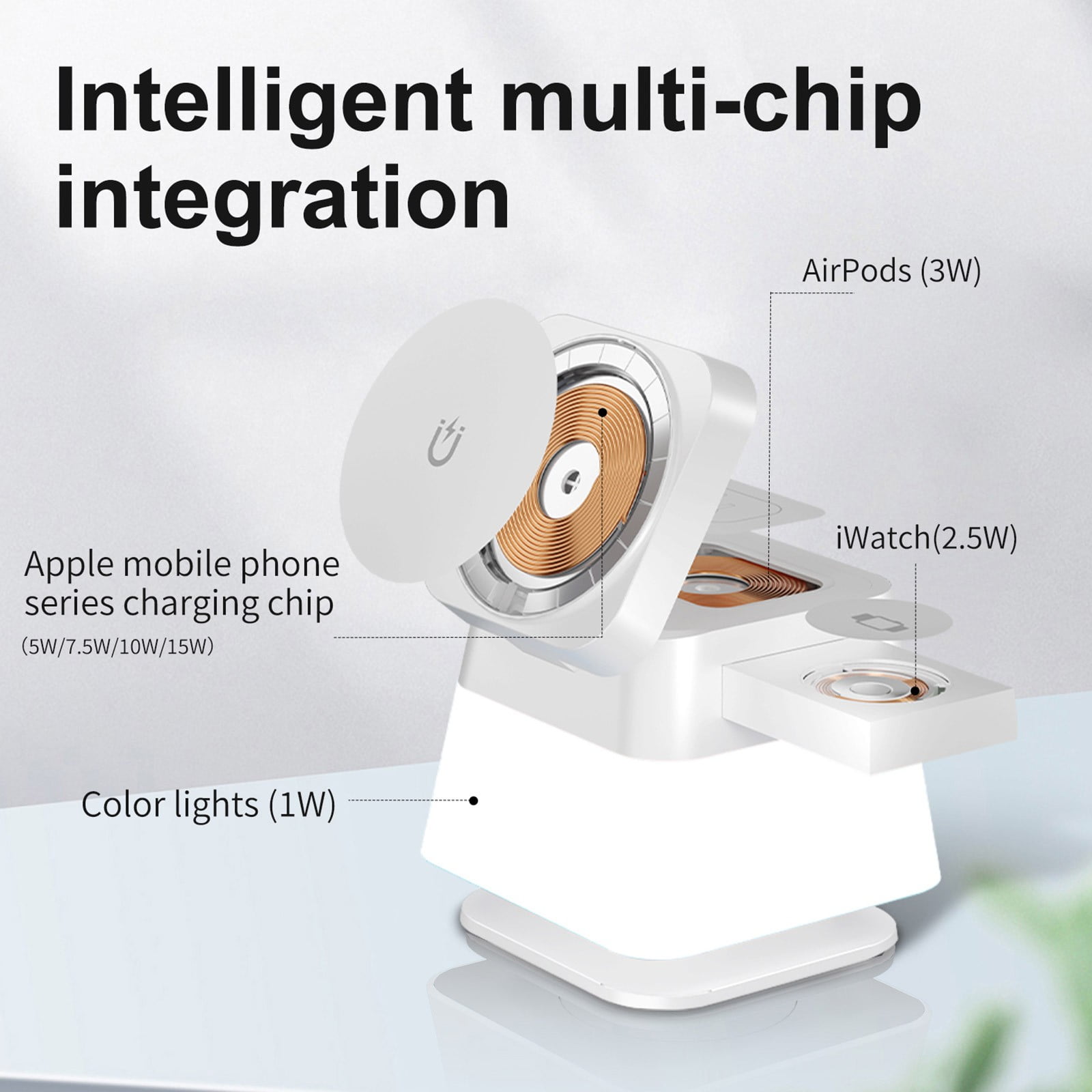 SNGMN Rotating Folding 4-in-1 Desk Lamp with Wireless Charger, 15W Fast Charging, Magnetic Mount, 3 Lighting Modes