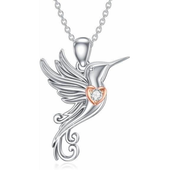 AOBOCO Diamond Hummingbird Necklace for Women 925 Sterling Silver Hummingbird Pendant Diamond Jewelry Gifts for Mother's Day Birthday Valentine's Day
