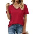 thumbnail image 3 of MOSHU V-Neck Women T Shirts Short Sleeve Loose Summer Tops for Women with Pocket, 3 of 9