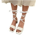 thumbnail image 5 of AXXD Women White Sandals 7 Summer Strappy Sandals New Square Head Thick Heels Shoes Open Toe Lace Up Sandals, 5 of 5