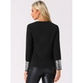 thumbnail image 3 of DARING DIVA Sequin V Neck Long Sleeve Casual Blouse S Black, 3 of 6