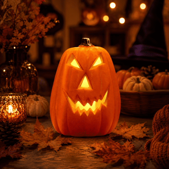 Lighted Lantern Blow Molded Pumpkin Lamp Indoor Halloween Decor Battery Operated Glowing Prop For Porch Table Orange