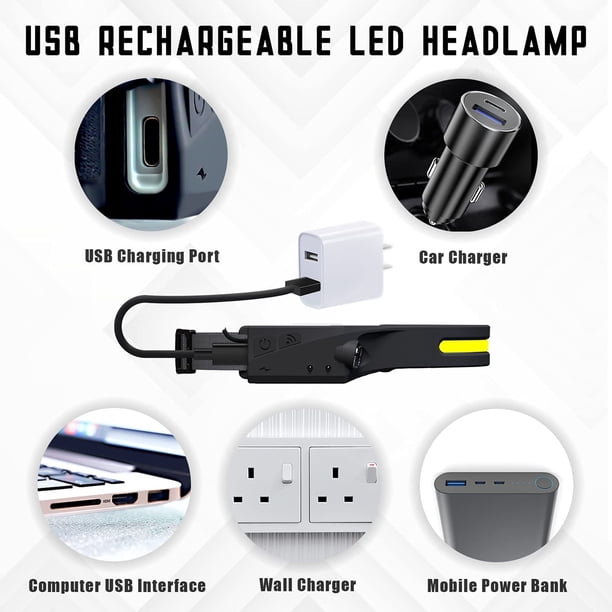 Linterna Frontal Led Superbrillante, Recargable Por Usb, Resistente Al Agua Con Sensor De Movimiento Inteligente Y Luz Indicadora