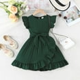 thumbnail image 2 of CAICJ98 Toddler Girl Dress Summer Ruffle Sleeve Tutu Princess Casual Knit Dresses for Girls Dark Green,4-5 Years, 2 of 4