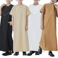 thumbnail image 3 of KAUOD Boys Short Sleeve Muslim Thobes 𝐈slamic Kids Half Zipper Eid Traditional Prayer Kaftan Thobes Toddler Abaya Clothes, 3 of 7