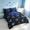 thumbnail image 2 of Homewish Blue Butterfly Full Size Bedding Sets for Girls, Glitter Stars Full Size Bed in a Bag, Black Reversible, 7 Pieces, 2 of 7