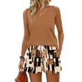 thumbnail image 2 of UDAUDU 2 Piece Sets for Women Summer Floral Print Sleeveless Tank Tops & Shorts Beach Soft Clothing Brown 2XL, 2 of 7