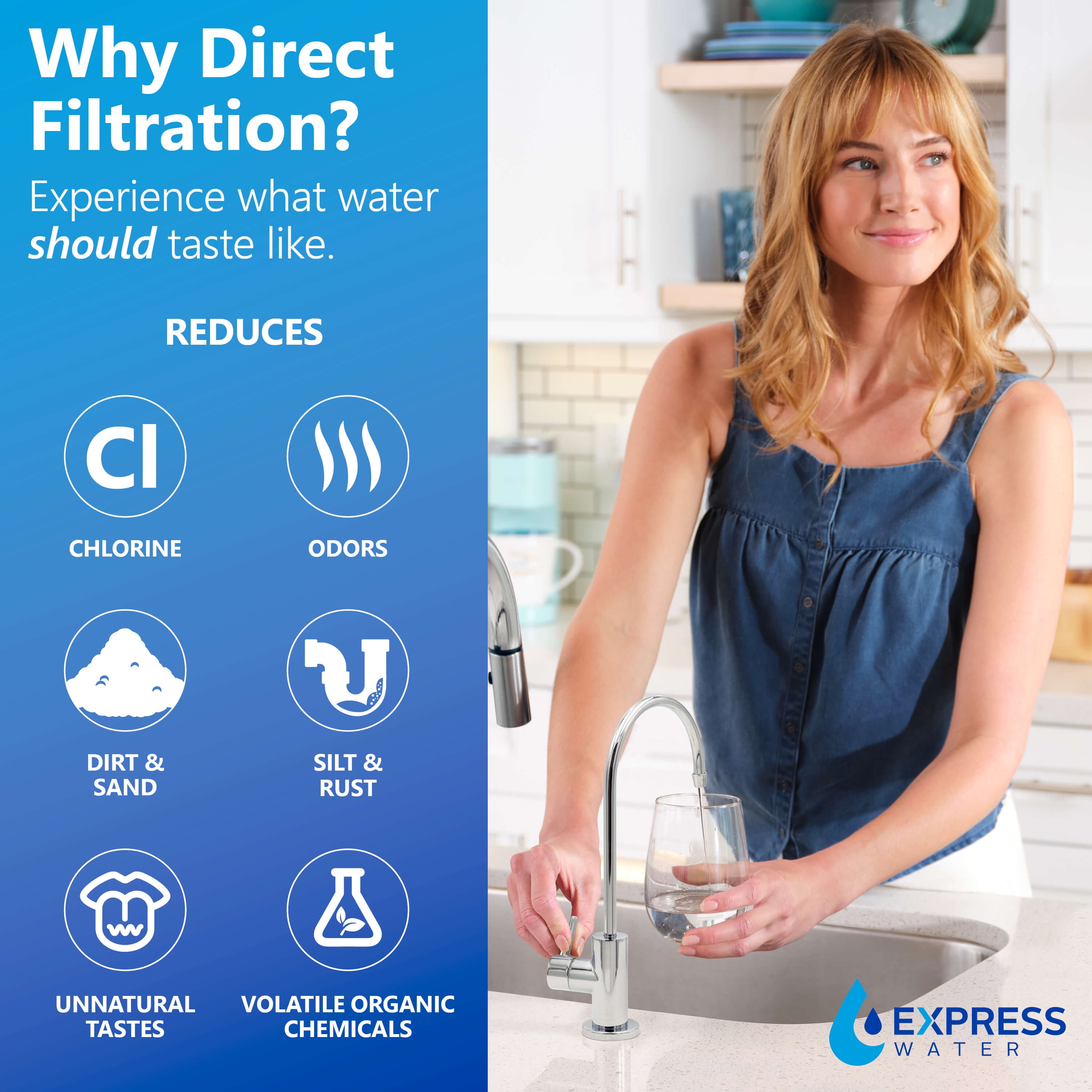 Express Water Direct Water Filtration System – 3 Stage Direct Water Filter System with Chrome Faucet – Under Sink Water Filter – Sediment, Activated Carbon Block, and Granular Activated Carbon Filters