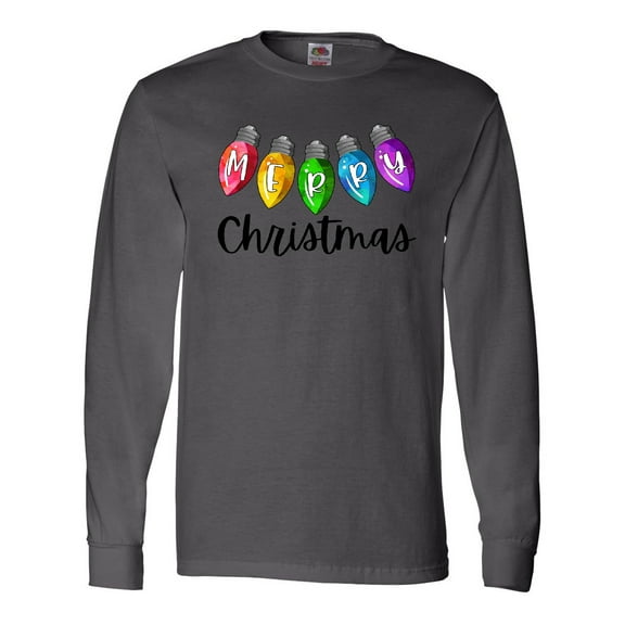 Inktastic Merry Christmas Rainbow Holiday Lights Long Sleeve T-Shirt