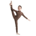thumbnail image 2 of Raenseen Kids Boys Girls Full Length Bodysuit Unitards Spandex Zentai Costumes Gymnastics Leotard Brown M, 2 of 8