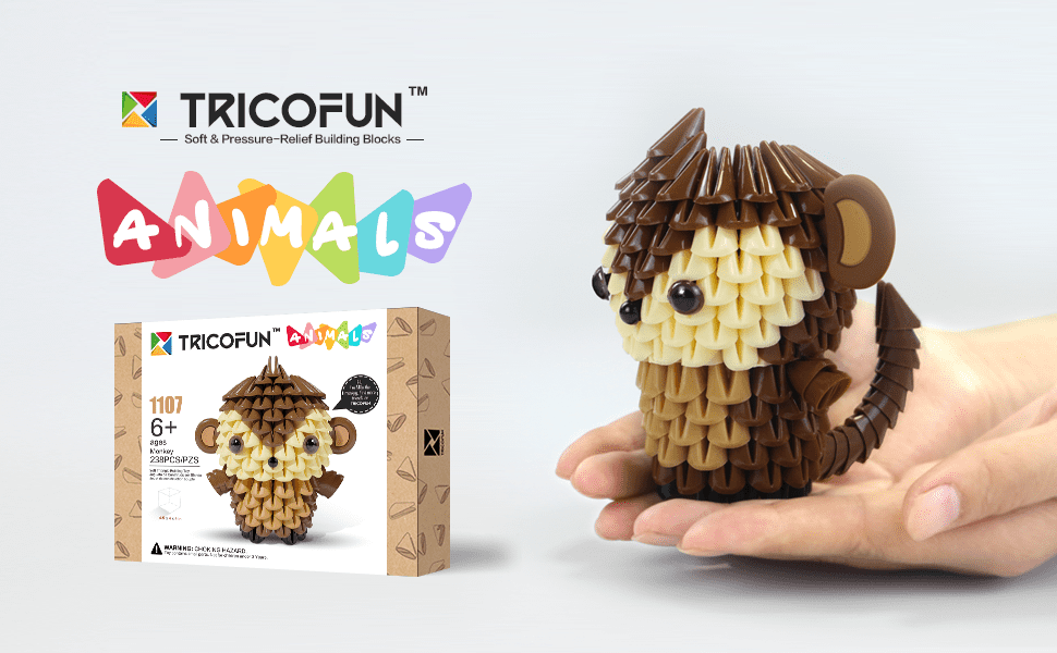 TRICOFUN Animals Soft Building Blocks Interactive Building Toy Millo the Monkey 1107-MONKEY