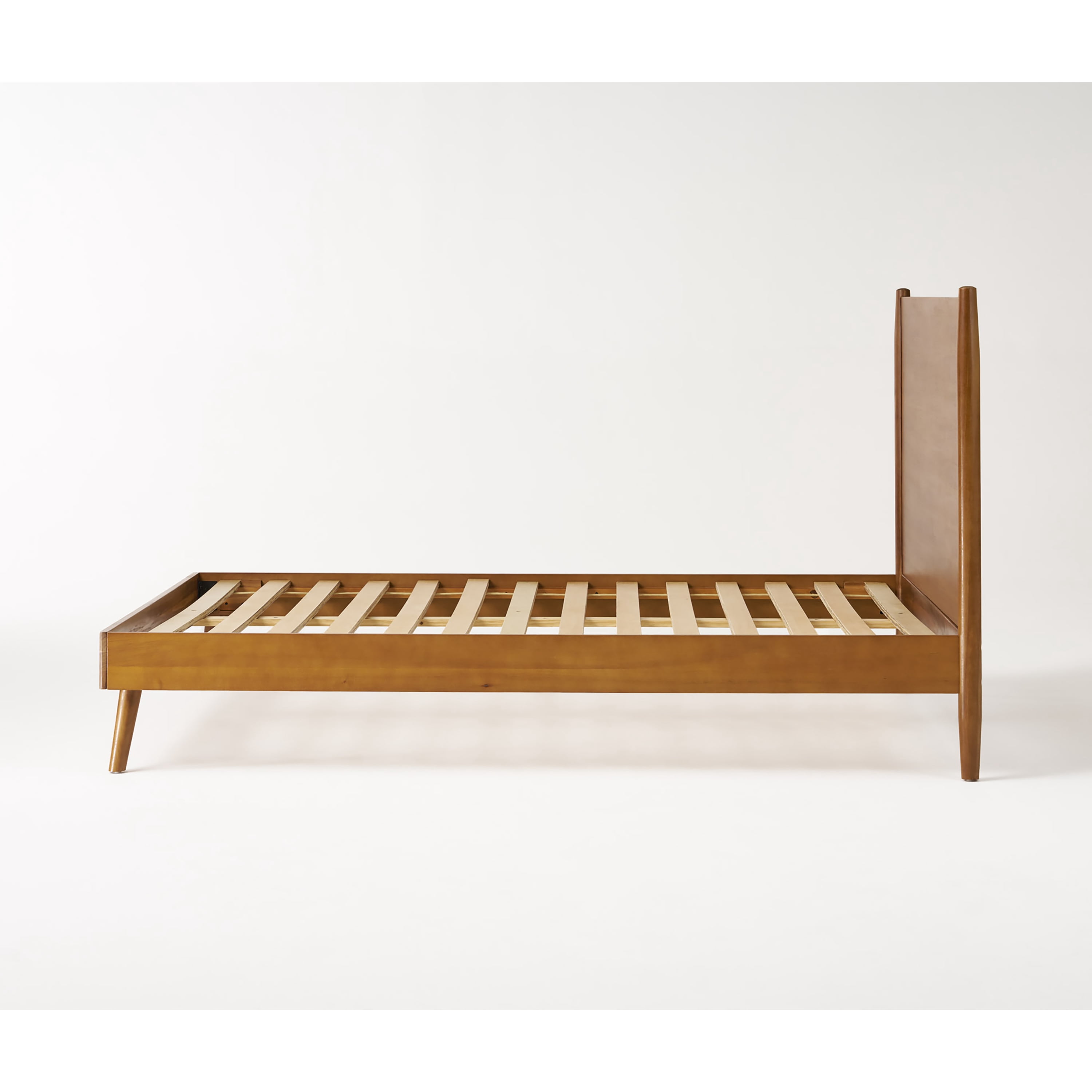 Mintazer Queen Platform Bed Frame, Mid-Century Bed with Panel Headboard & Splayed Legs, No Box Spring Required, Natural