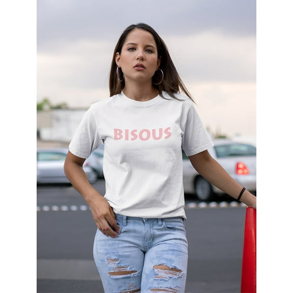 French Bisous Graphic Women White T-Shirt, Female x-Large