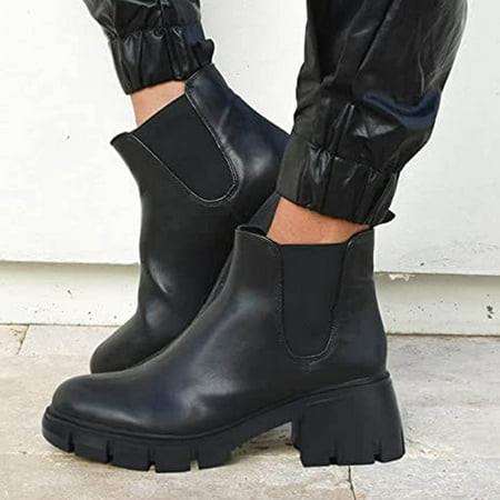 

Tejiojio Clearance Large Size Thick-soled Thick-heeled Sleeve Round Toe Short Boots Women s Boots